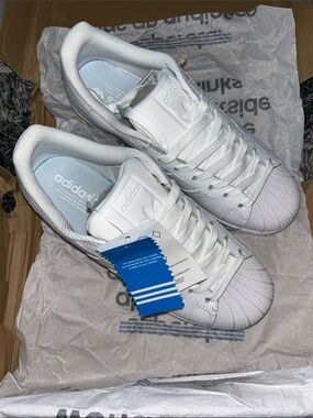 adidas White Leather Superstar Sneakers with Shell Toe